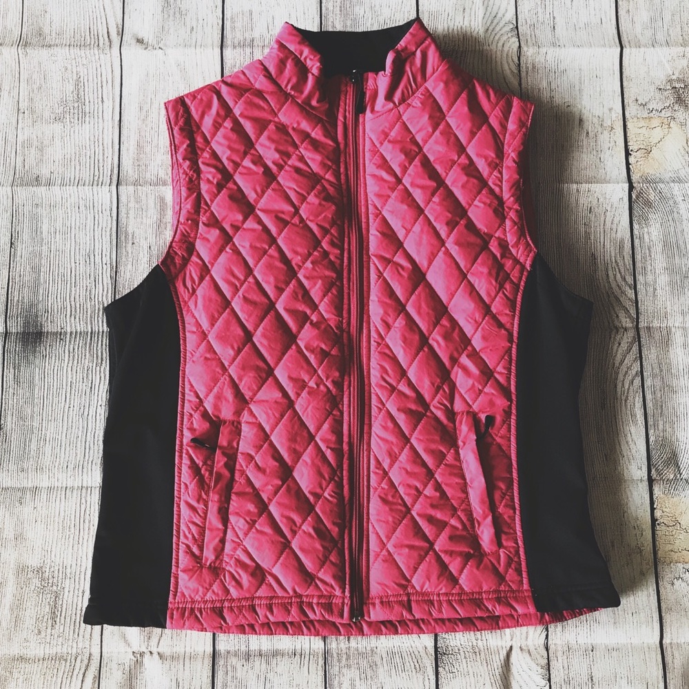 Pink Black Color Block Quilted Fall Vest